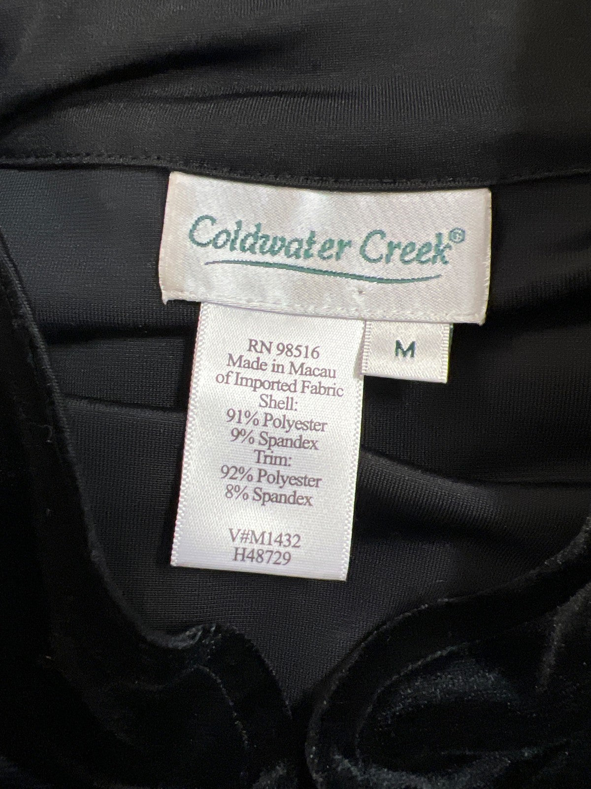 Coldwater Creek Women’s Black Velour Floral Full Zip Jacket - M