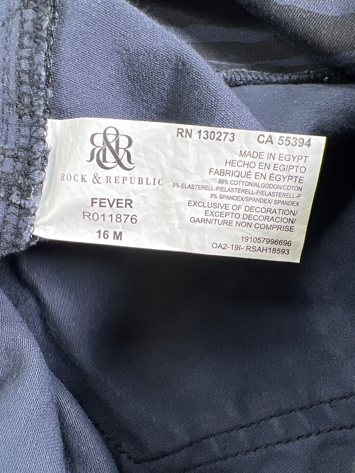 Rock and Republic Women’s Blue Fever Zazzy Zebra Pull On Denim Jeans - 16