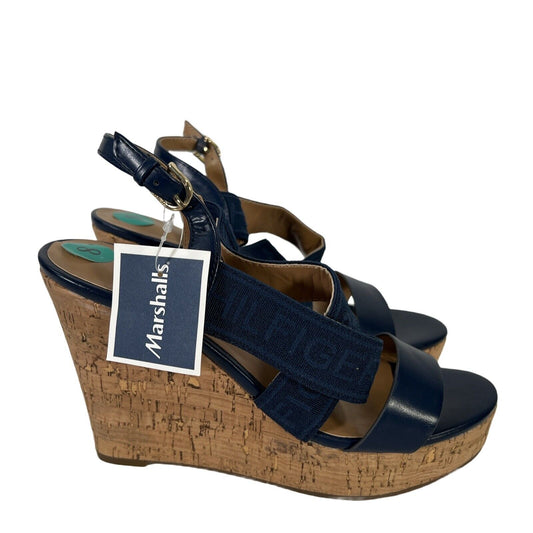 NEW Tommy Hilfiger Women's Blue Strappy Cork Wedge Sandals - 8