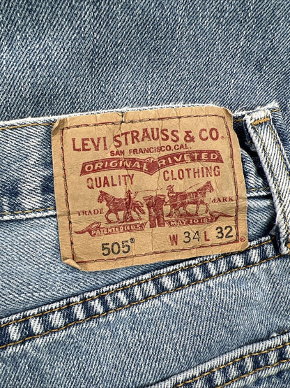 Levi's Men's Light Wash 505 Straight Leg 100% Cotton Jeans - 34x32