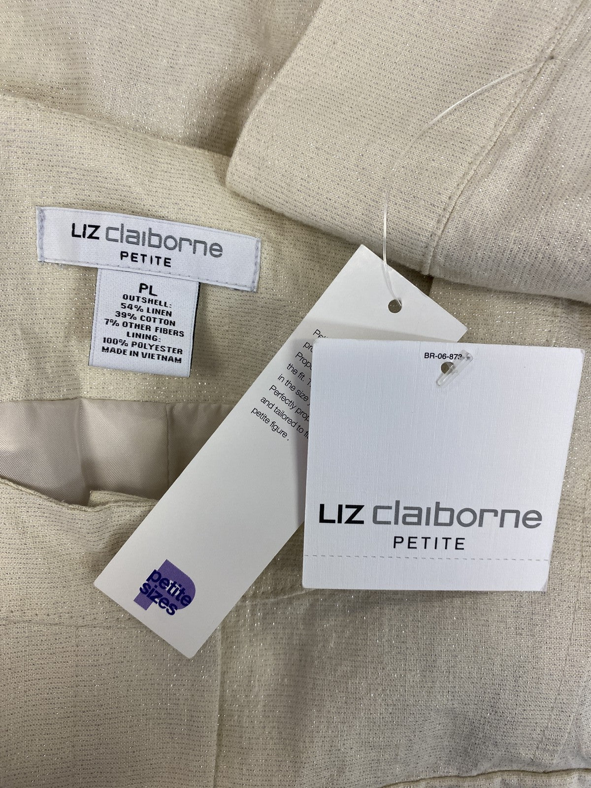 NEW Liz Claiborne Women’s Beige Metallic Long Sleeve Button Up Jacket - Petite L