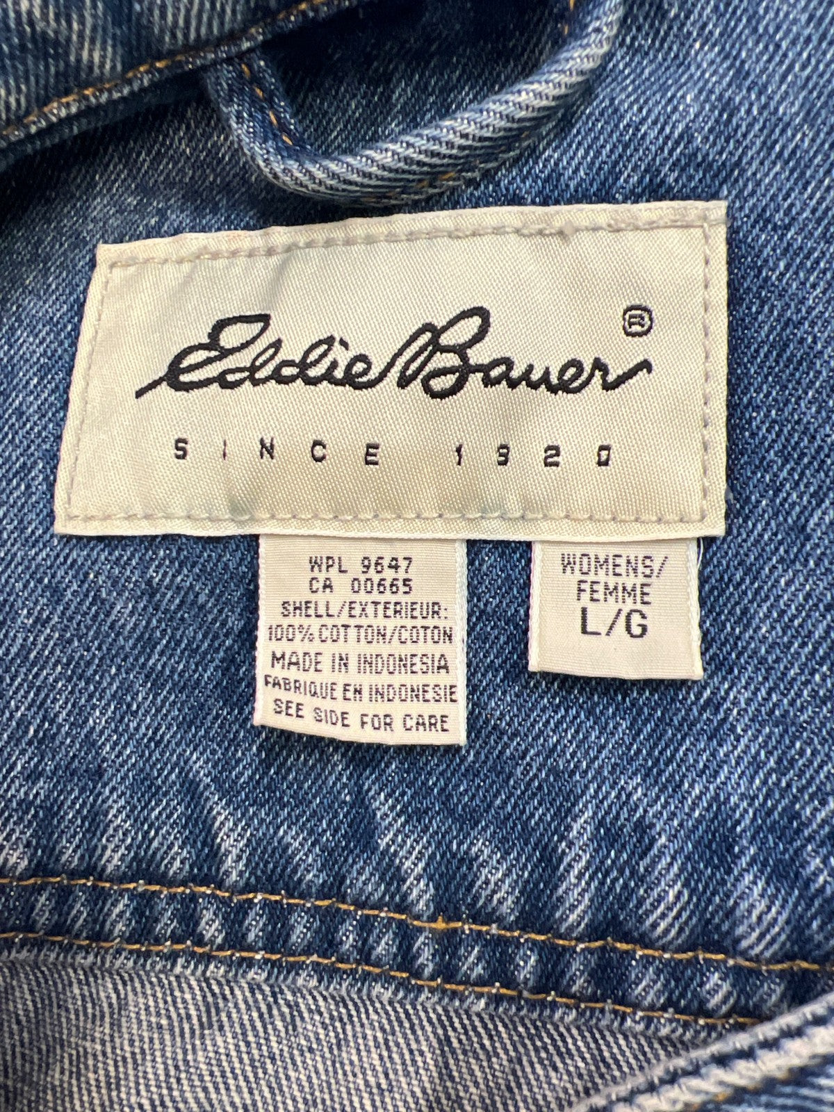 Eddie Bauer Women’s Medium Wash Blue Sleeveless Denim Jean Vest - L