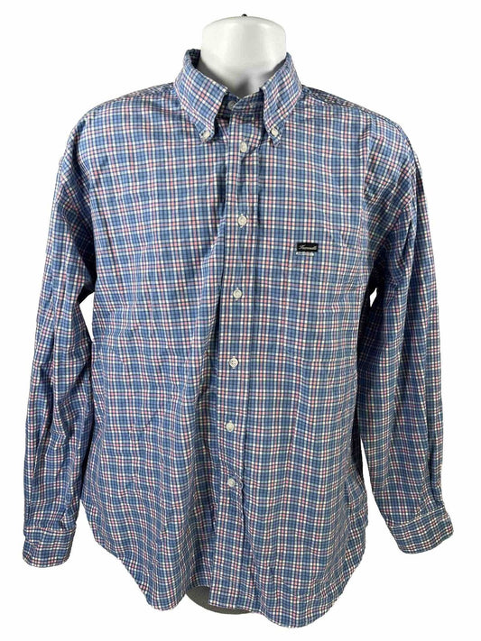 Faconnable Men's Blue Check Button Down Dress Shirt - XL