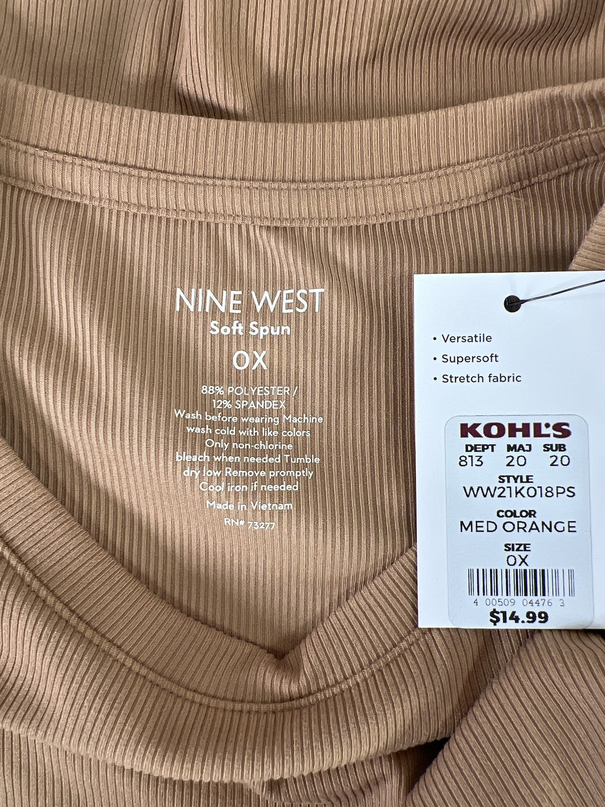 Nine West Women’s Brown Short Sleeve Soft Spun T-Shirt - Plus 0X