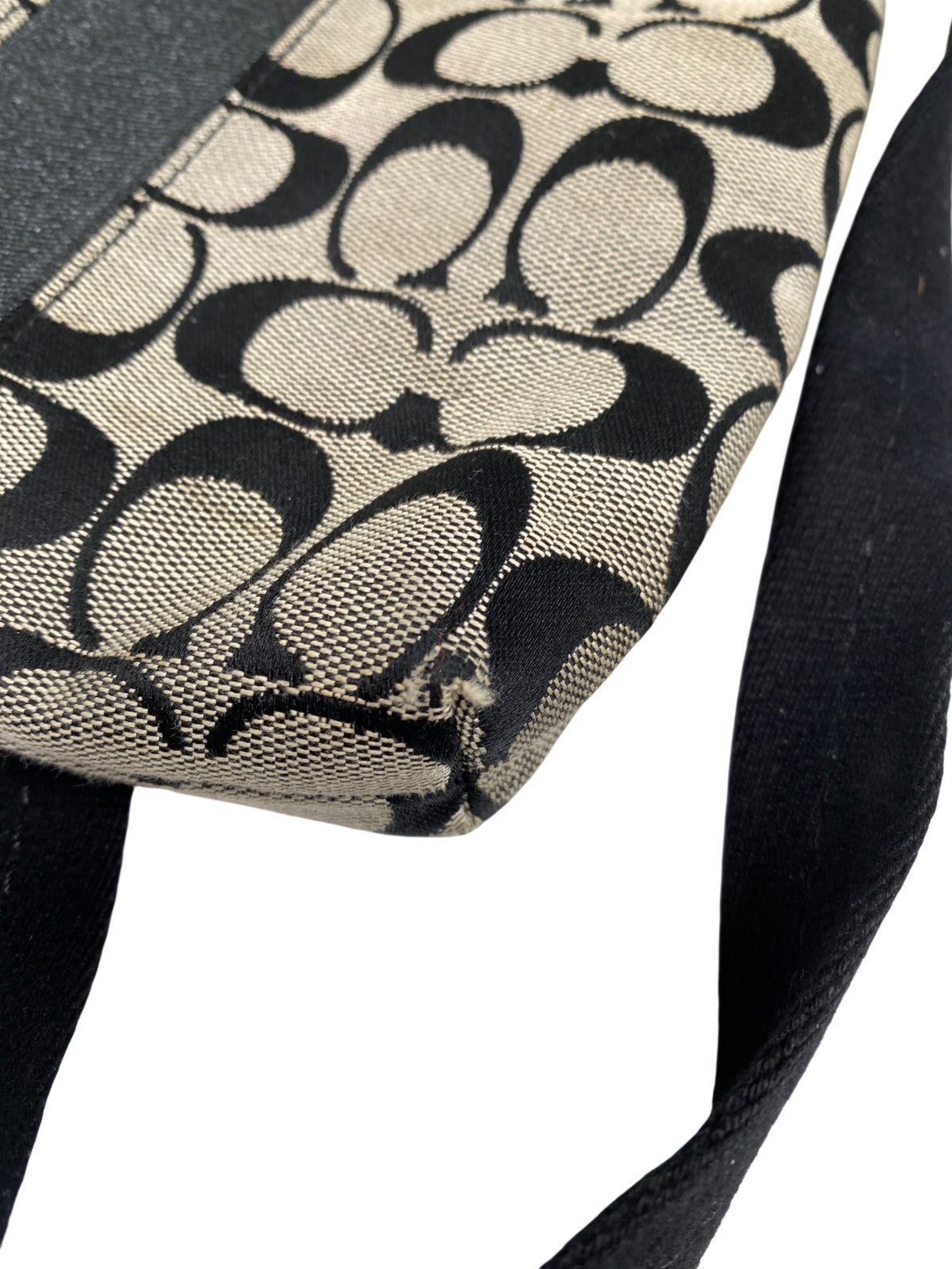 Coach Women’s Black Canvas Signature Print Stripe Small Crossbody Purse