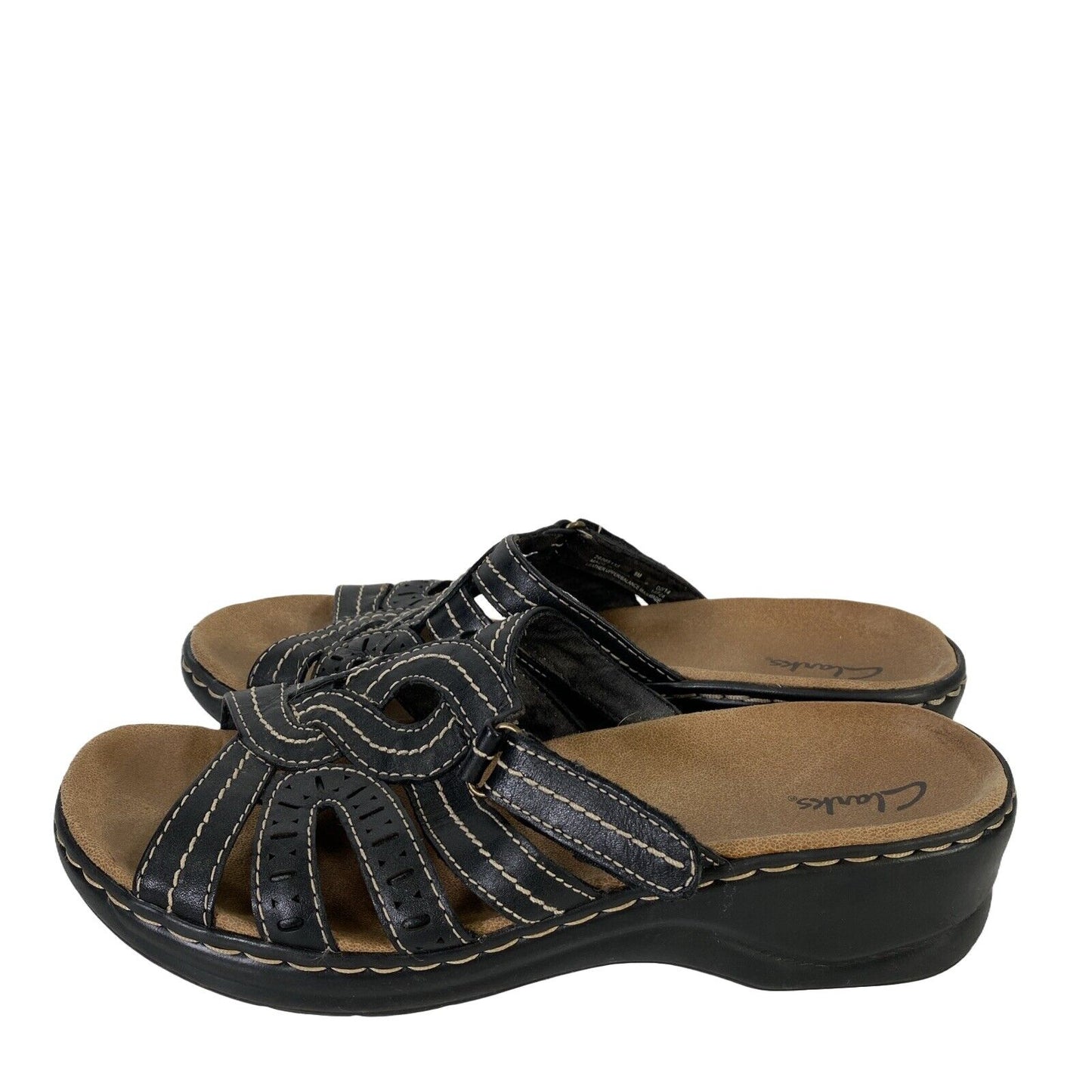 Clarks Women's Black Leather Strappy Open Toe Sandals - 9