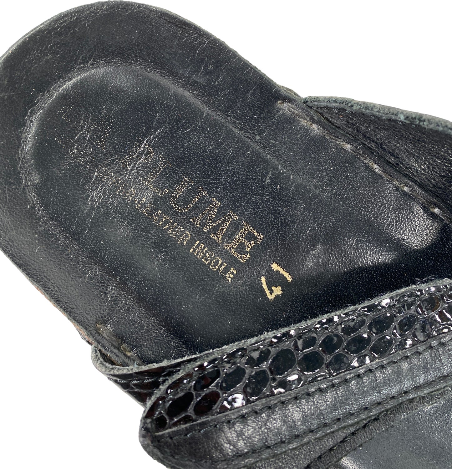 La Plume Women’s Black Leather Double Strap Slide Sandals - 41/US 10