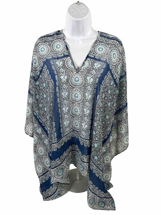 J. Jill Women's Blue Paisley Sheer Poncho Style Coverup - One Size