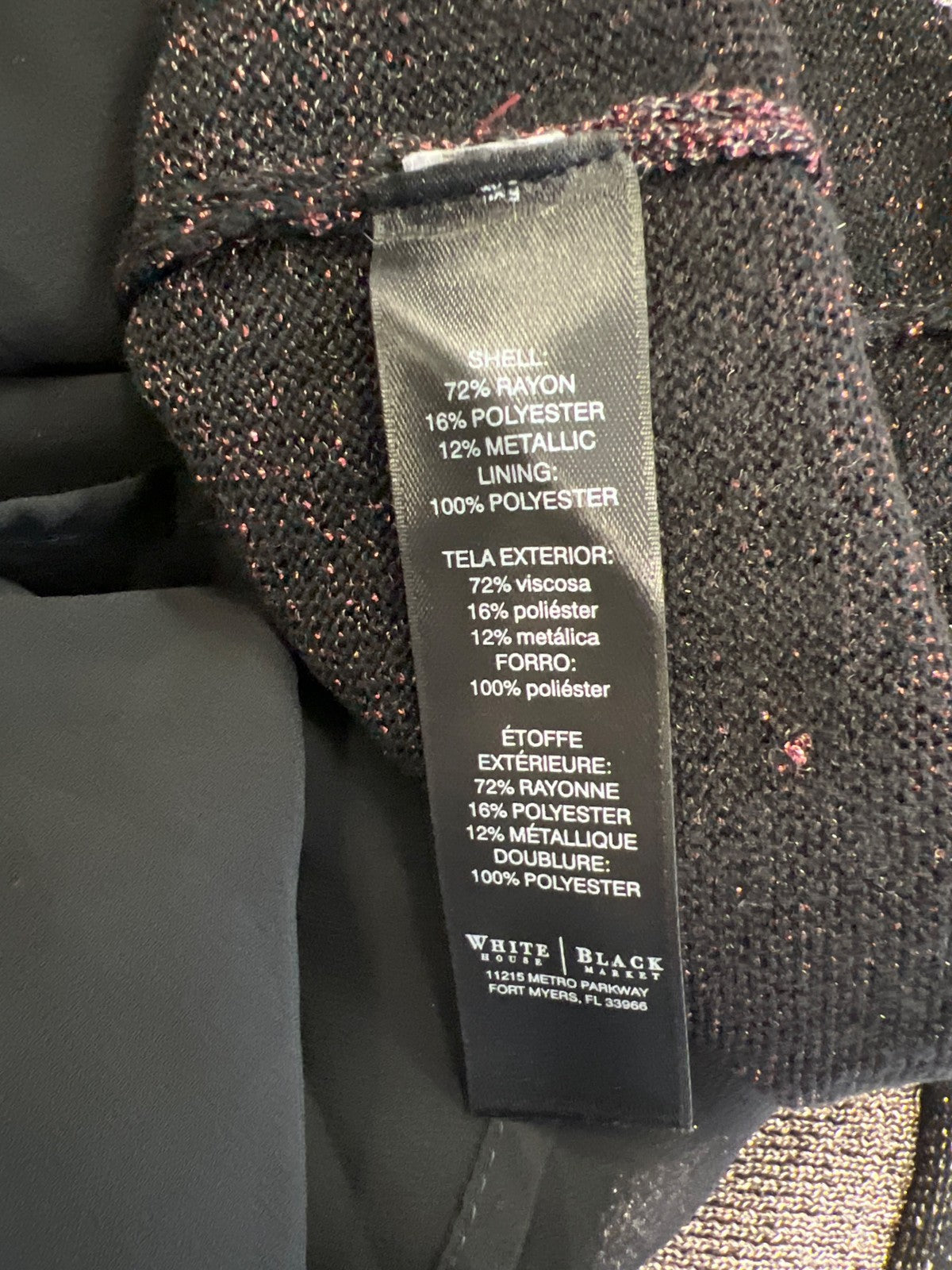 White House Black Market Women’s Black Metallic Sheer Trim Sweater - XS