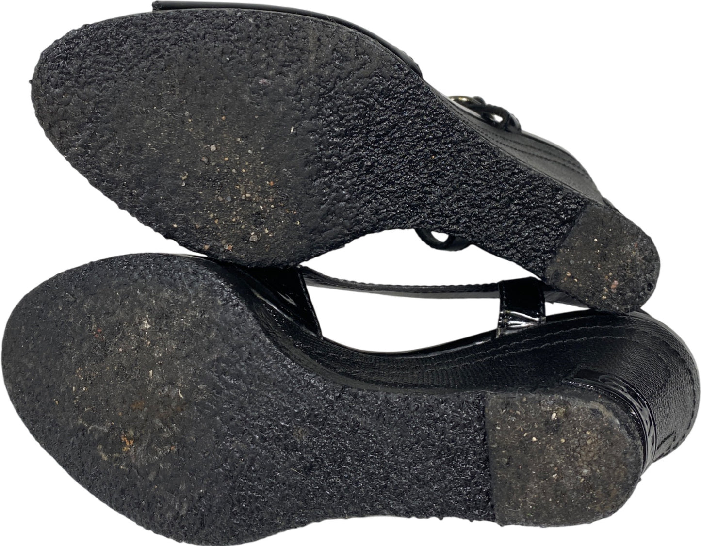 CHANEL Women’s Black Patent Leather Open Toe Wedge Sandals - 36/US 5.5