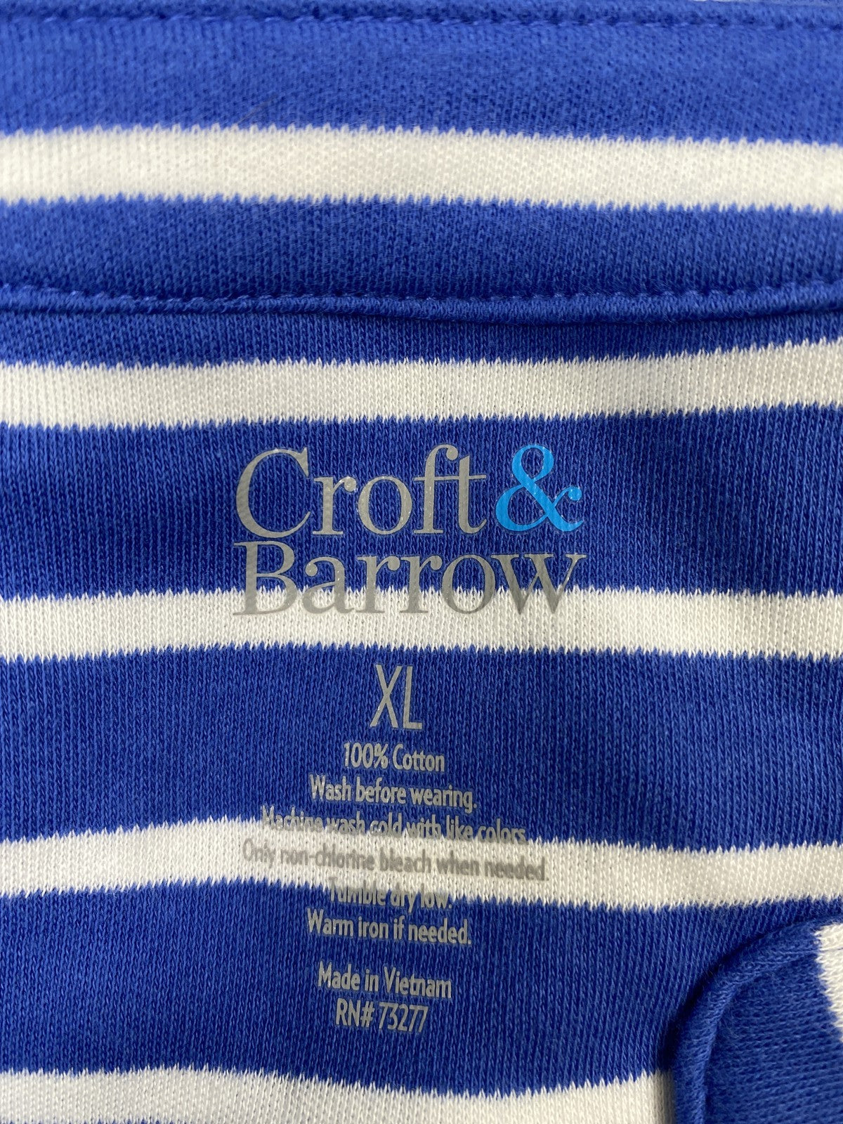 Croft and Barrow Women’s Blue Striped 3/4 Sleeve V-Neck Pullover Shirt - XL