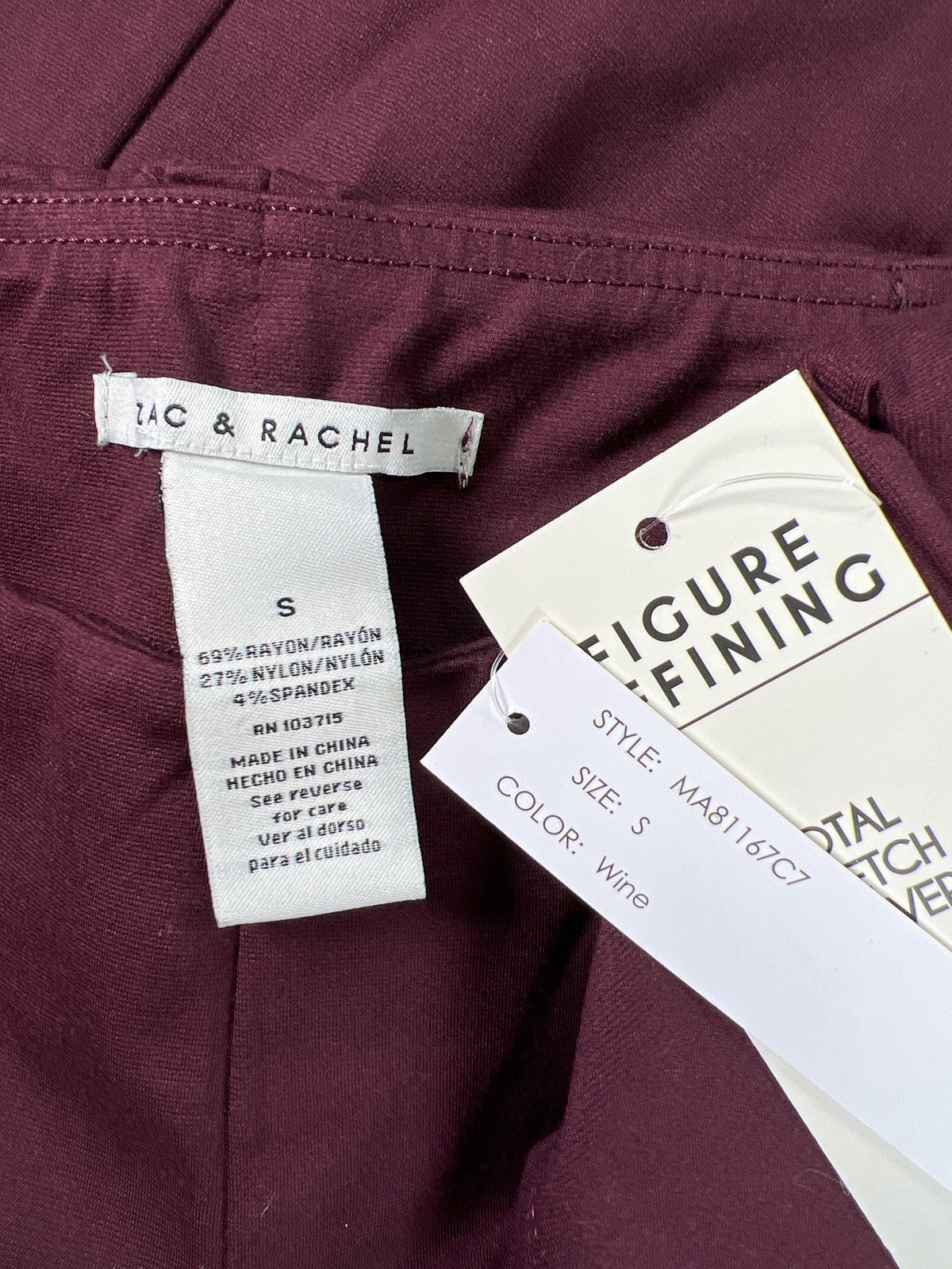 Zac and Rachel Women’s Burgundy Figure Defining Leggings - S