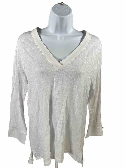 NEW Sanctuary Women's White Linen Long Sleeve V-Neck T-Shirt - M
