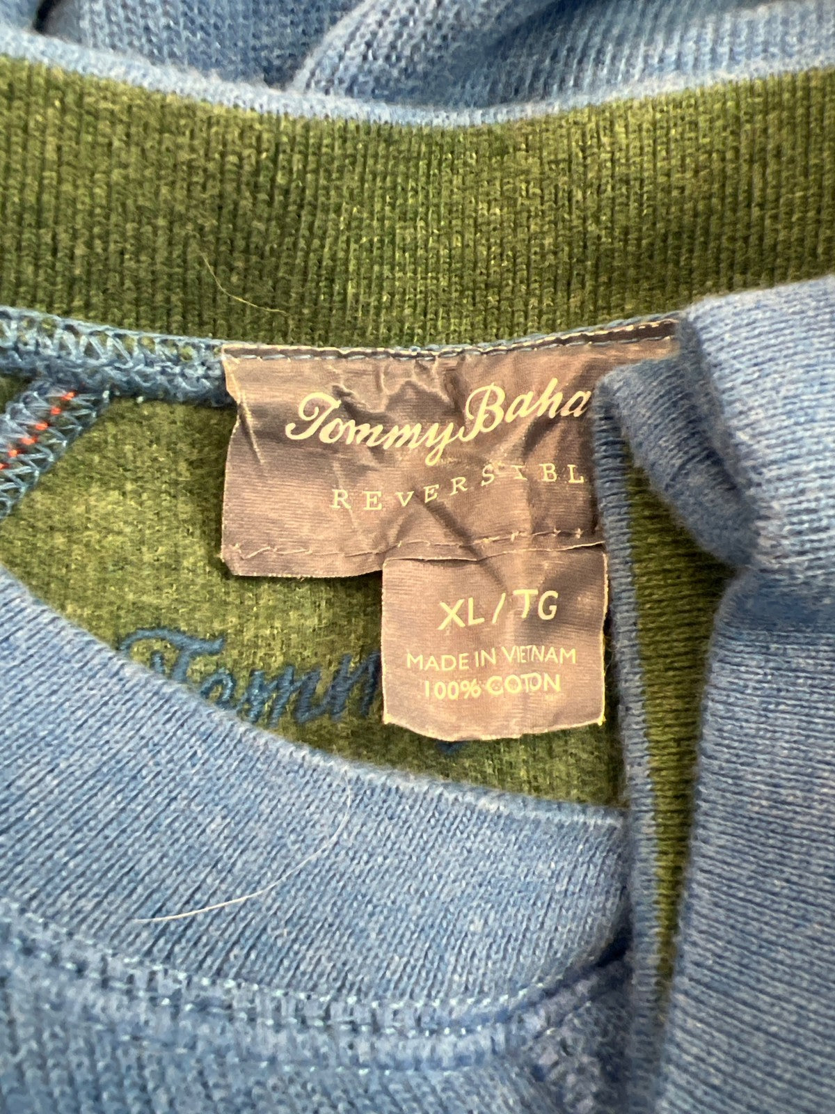 Tommy Bahama Men’s Blue/Green Reversible Long Sleeve Sweater - XL