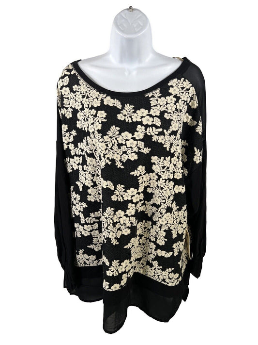 NEW Democracy Women's Black Floral Sheer Sleeve Knit Top - Plus 3X