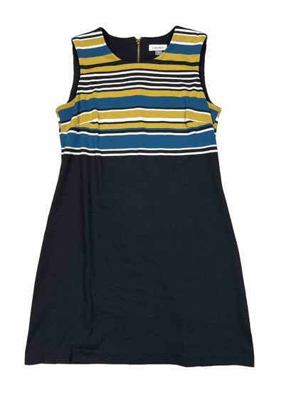 Calvin Klein Women's Black/Blue Striped Sleeveless Sheath Dress - 12
