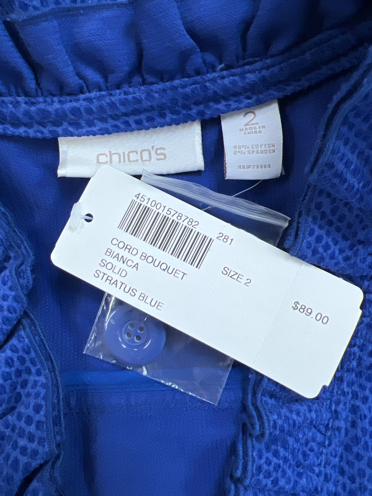 Chico’s Women’s Blue Cord Bouquet Bianca Jacket - 2/US L