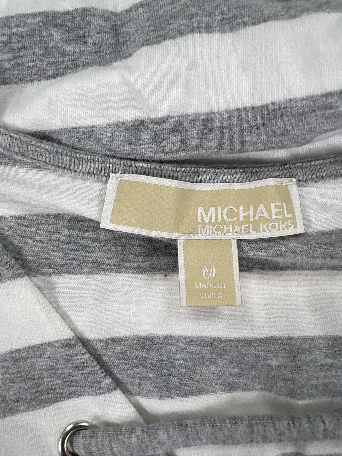 Michael Kors Women’s Gray/White Striped Short Sleeve T-Shirt Dress - M