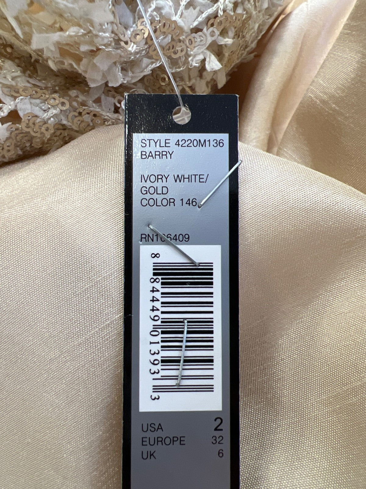 Tahari Women’s Ivory/Gold Sequin Top Sleeveless A-Line Formal Dress - 2