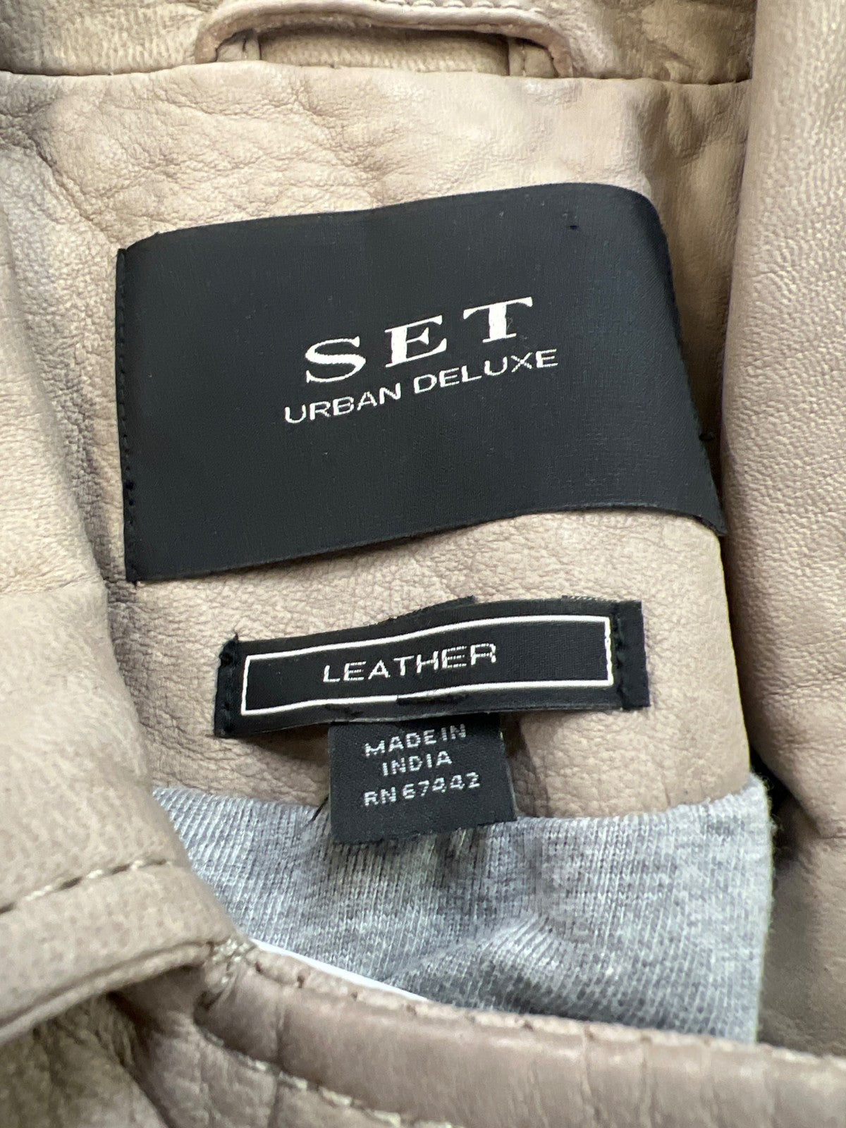 Set Urban Deluxe Women’s Taupe Leather Full Zip Moto Jacket - 4