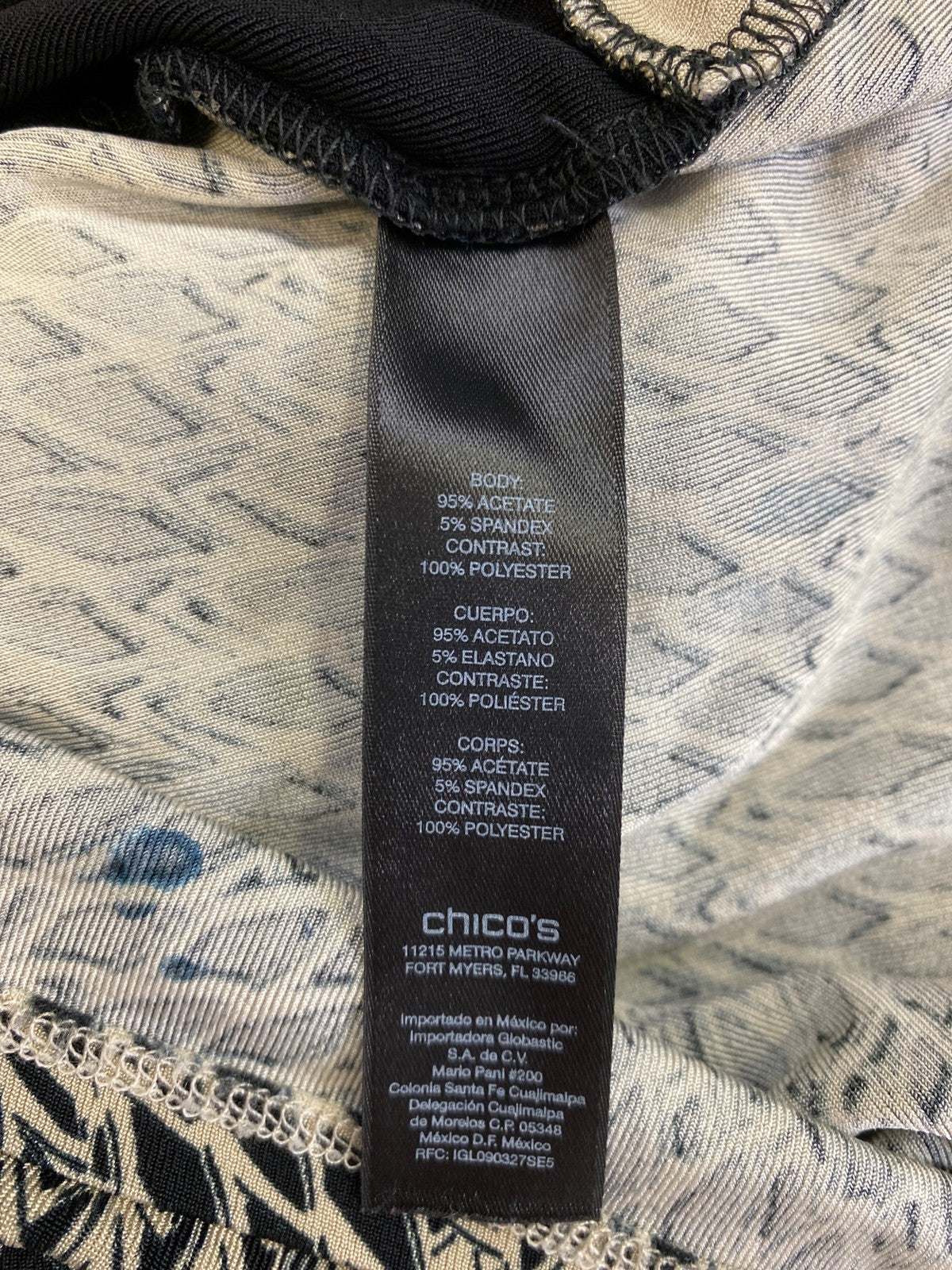 Chico’s Travelers Women’s Beige/Black Sheer 3/4 Sleeve Blouse - 2/US L