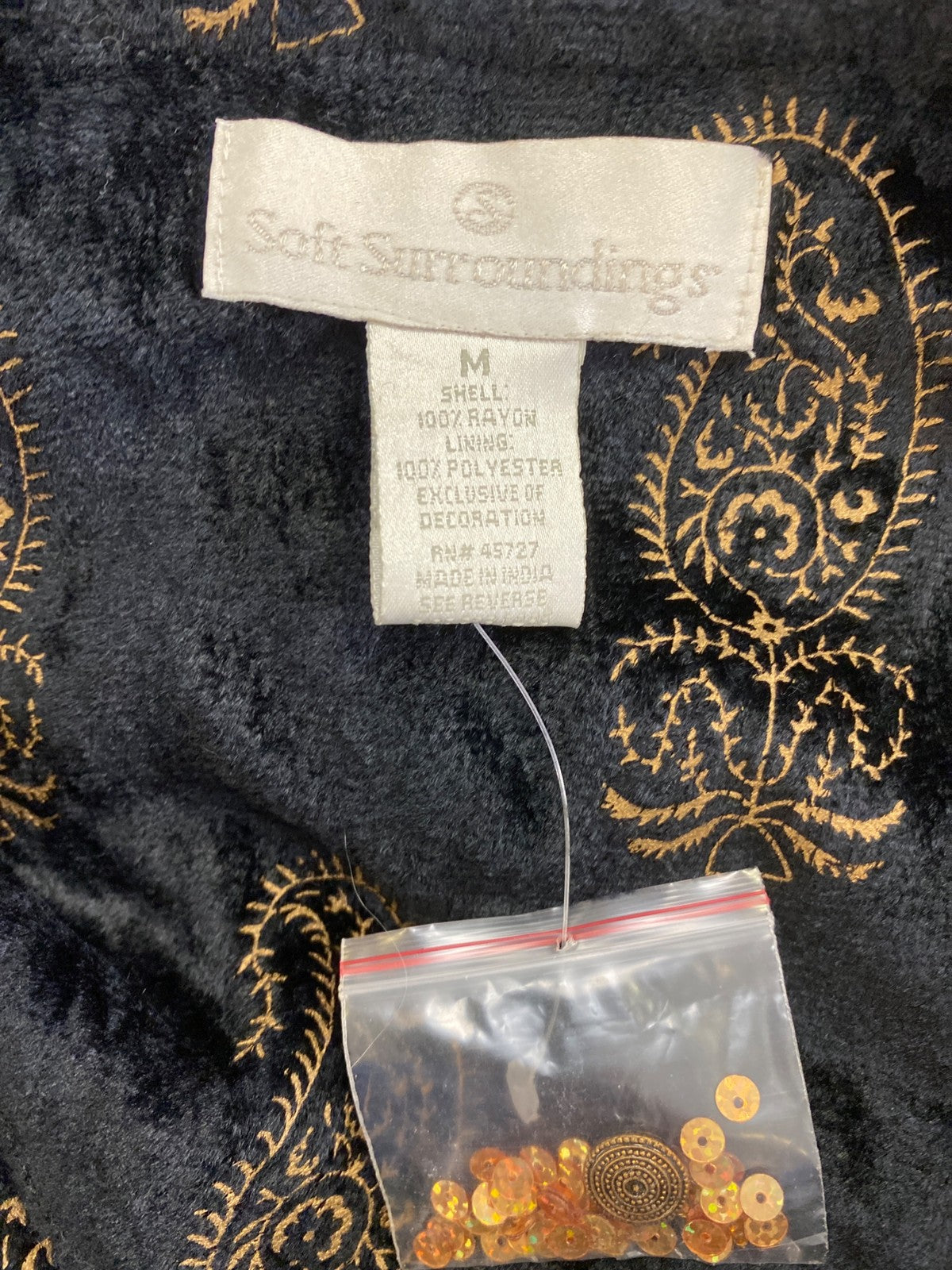 Soft Surroundings Women’s Black Sequin Embroidered Long Sleeve Open Jacket - M