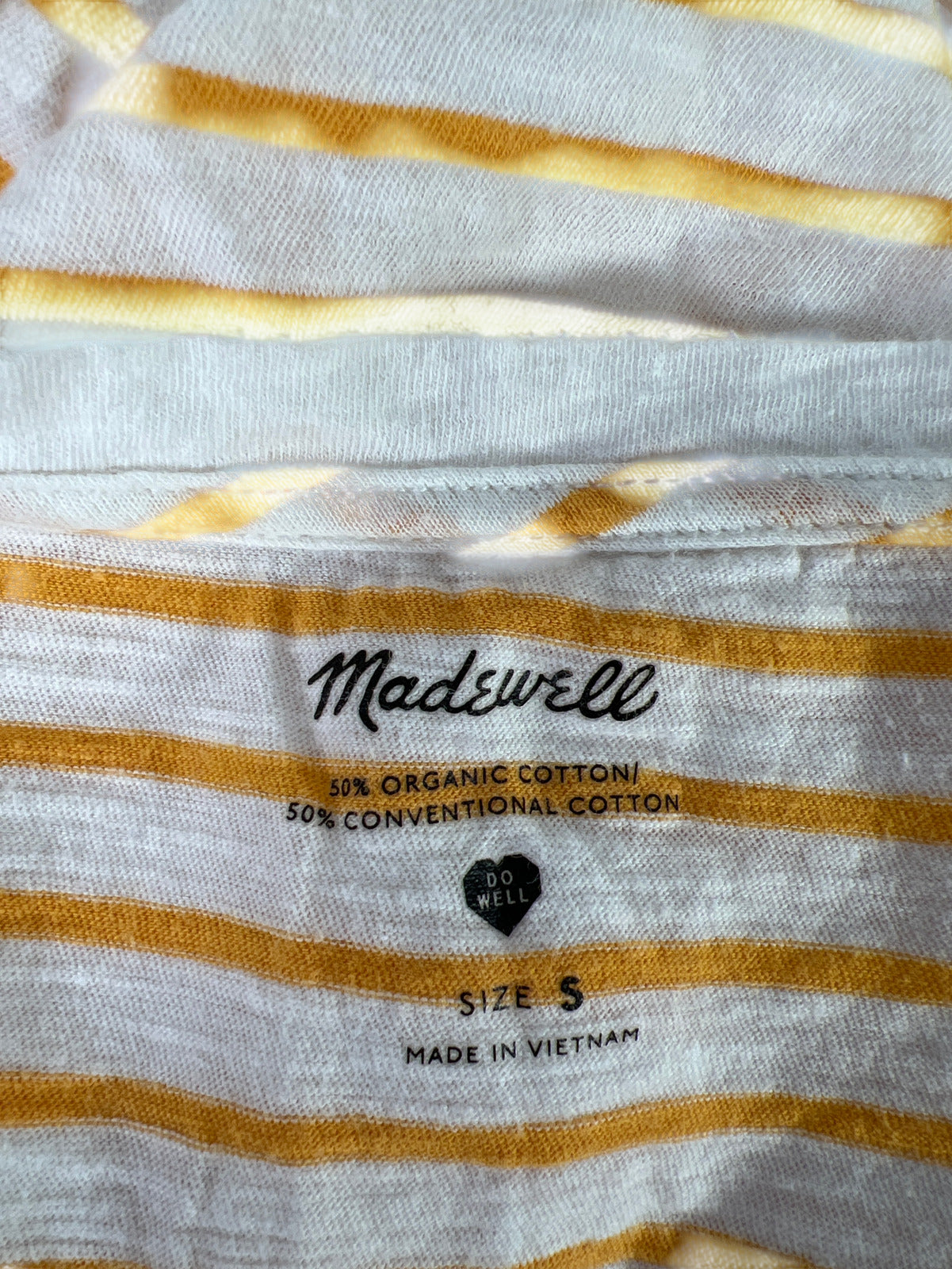 Madewell Women’s White/Yellow Striped Short Sleeve V-Neck T-Shirt - S
