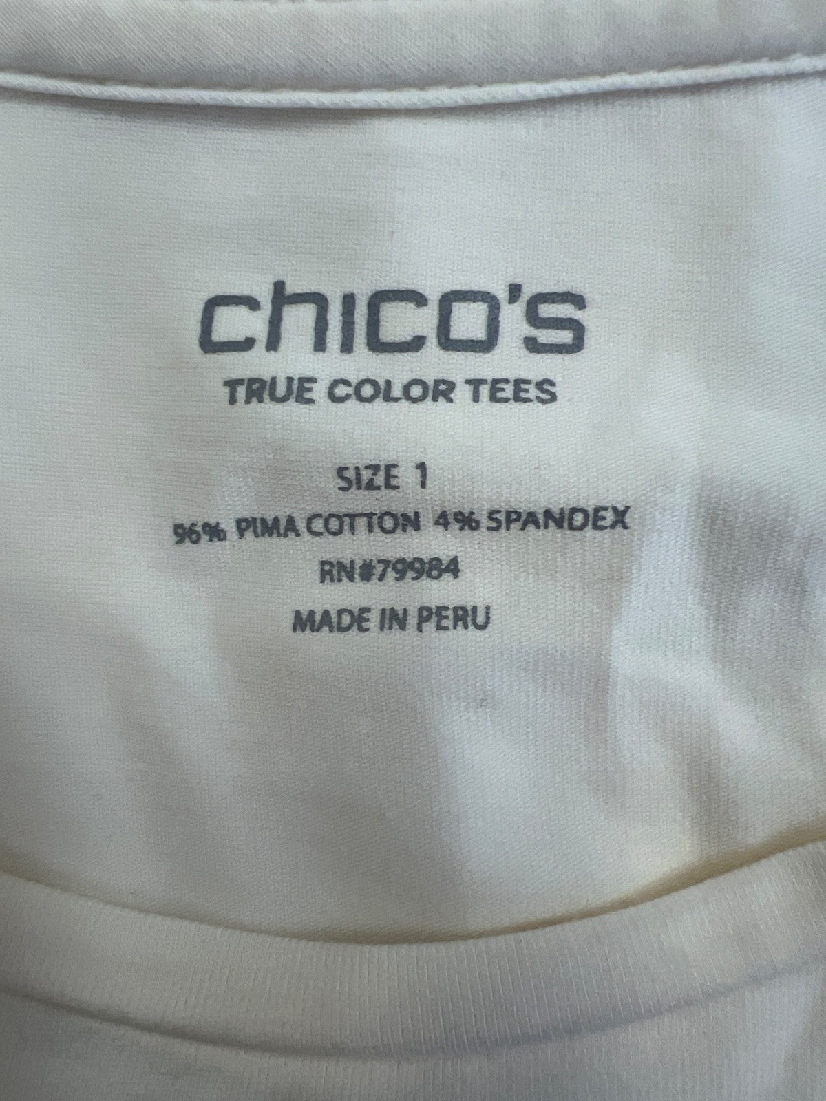 Chico’s Women’s White 3/4 Sleeve True Colors Tee Shirt - 1/US M