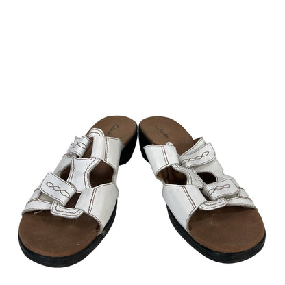 Clarks Women's White Leather Open Toe Sandals - 9