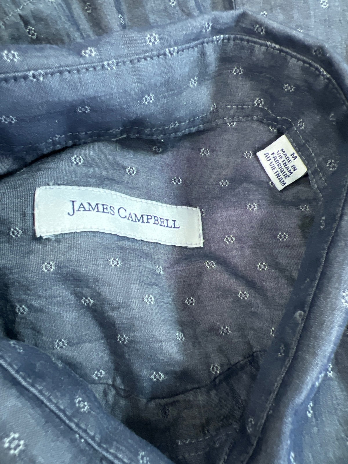 James Campbell Men’s Blue Long Sleeve Snap Button Up Shirt - M