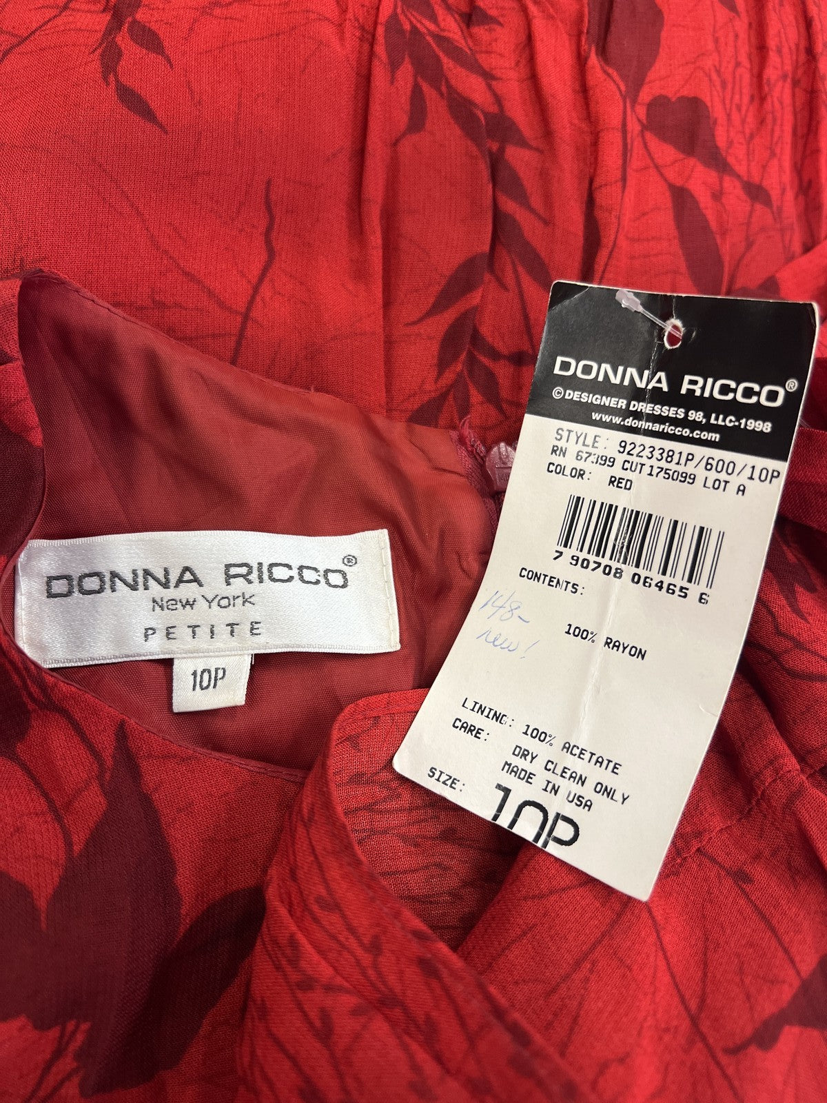 Donna Ricco Women’s Red Floral Short Sleeve Wrap Long Dress - 10 Petite