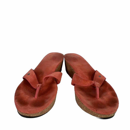 UGG Women's Pink Suede Cork Wedge Sandals - 8