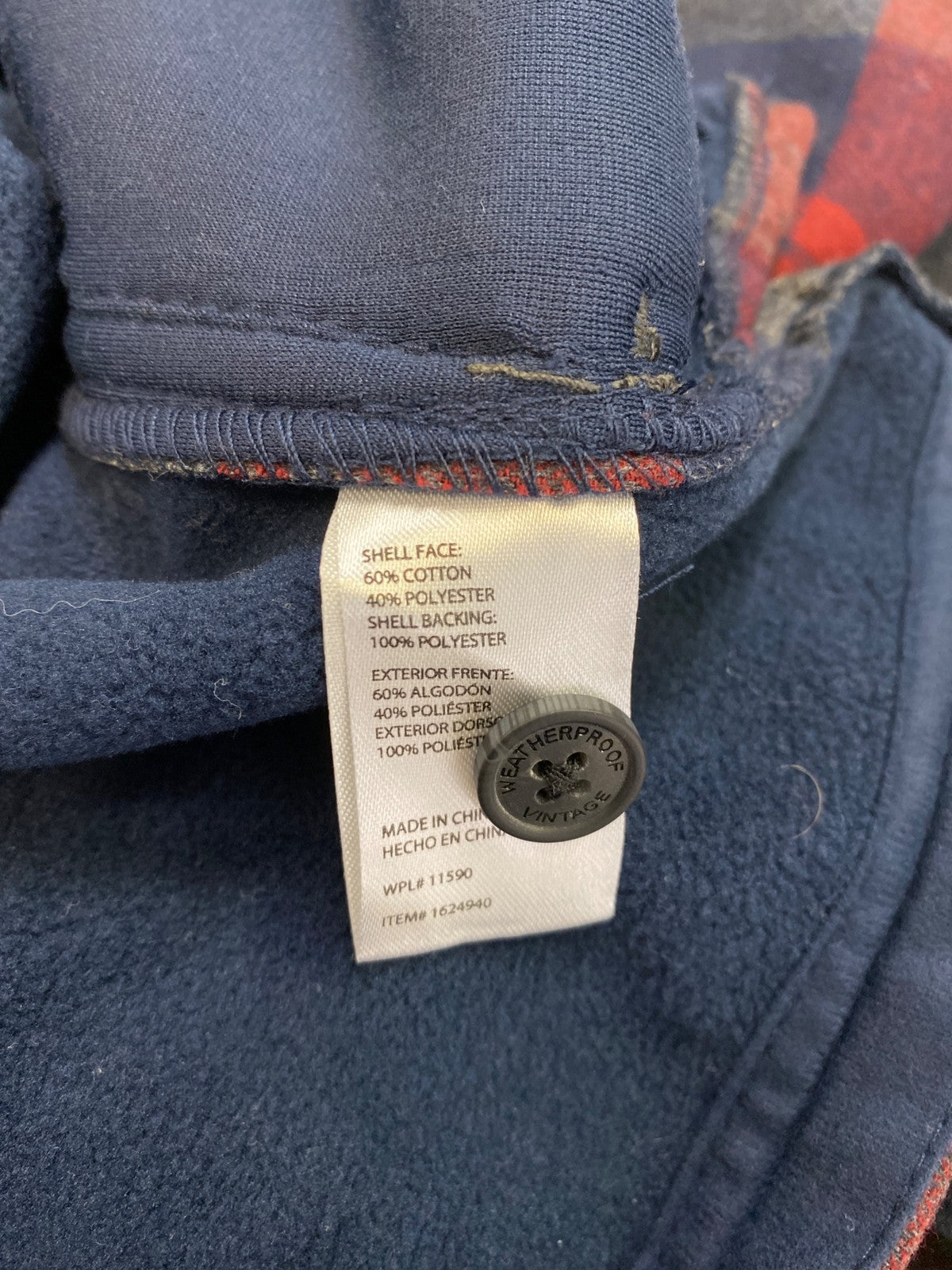 Weatherproof Vintage Men’s Blue/Red Plaid Fleece Lined Flannel Shirt Jacket - L