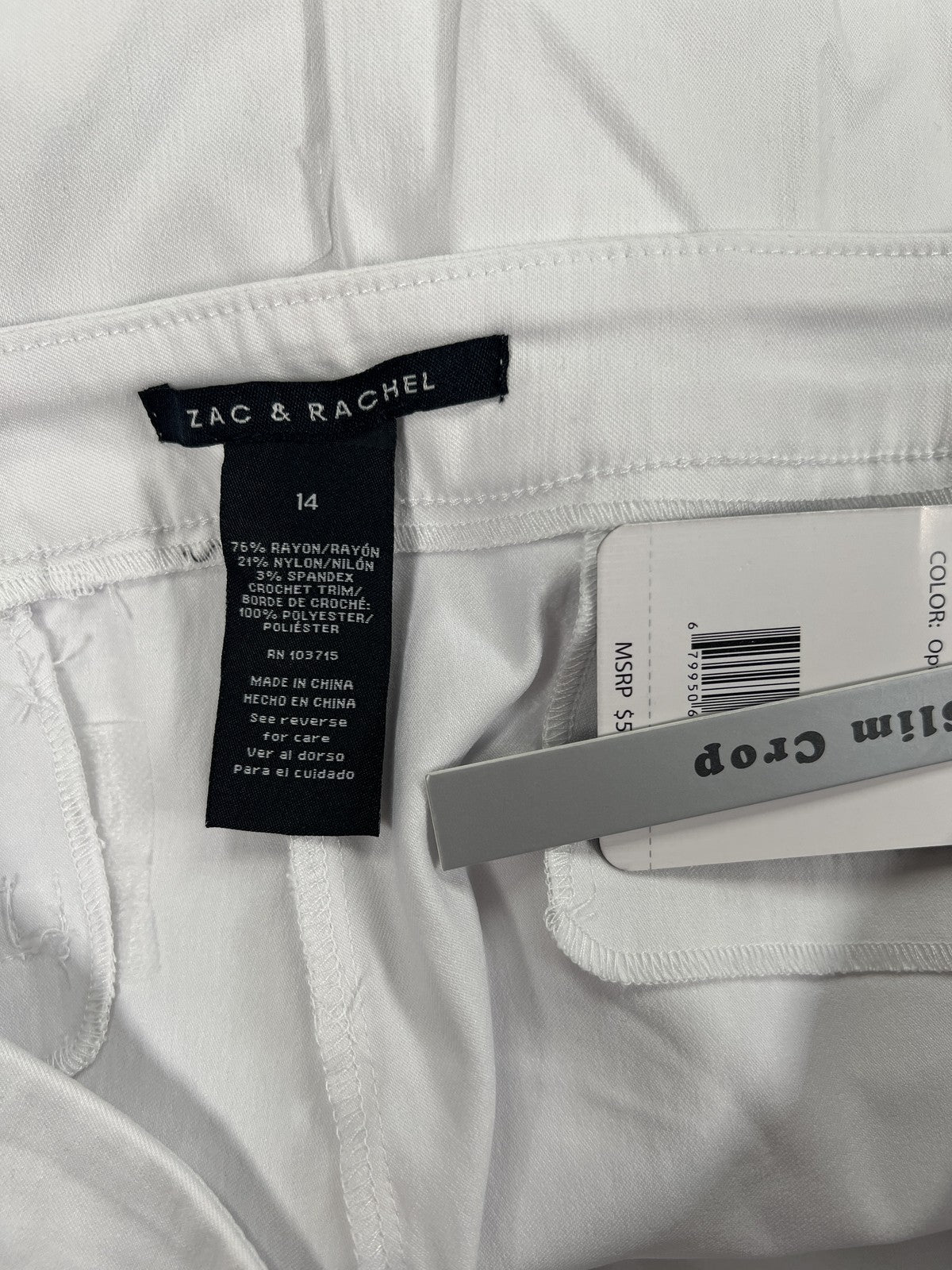 NEW Zac and Rachel Women’s White Slim Crop Pull On Pants - 14
