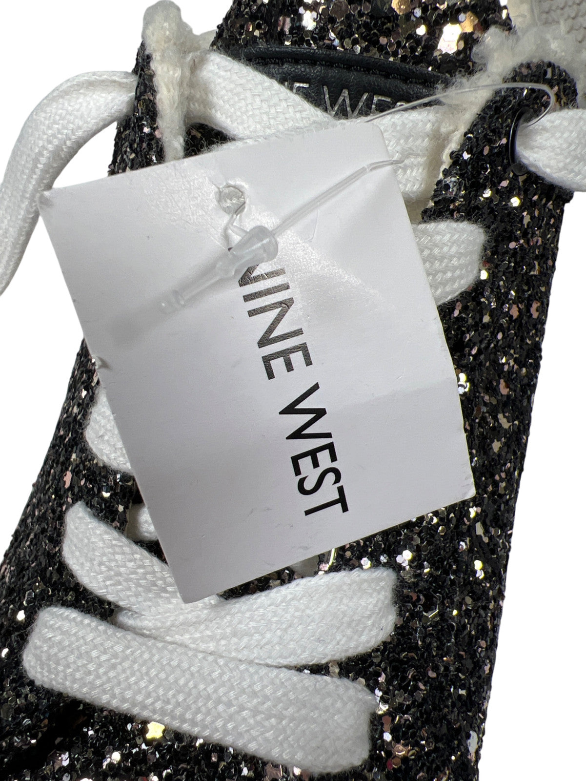 Nine West Women’s Black Glitter Sherpa Trim Lace Up Sneakers - 7.5