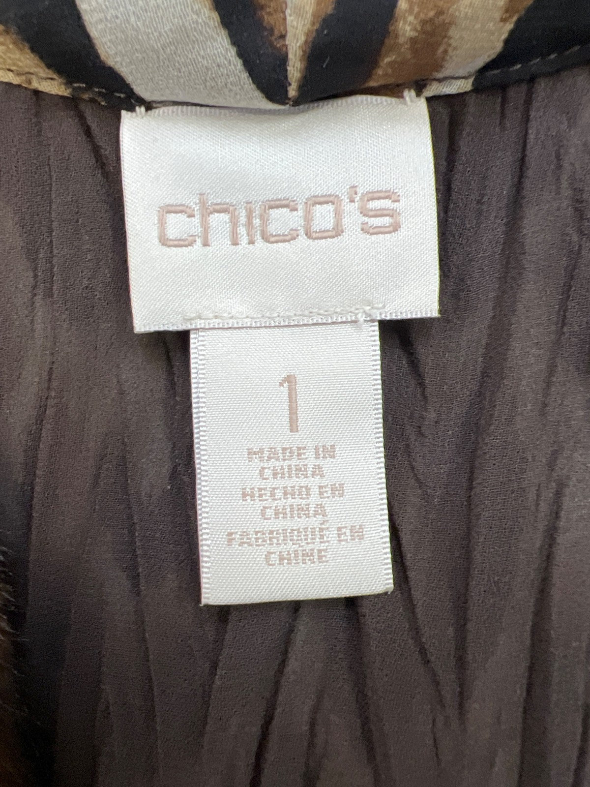 Chico’s Womens Brown Leopard Print Semi-Sheer Pleated Open Front Jacket - 1/US M