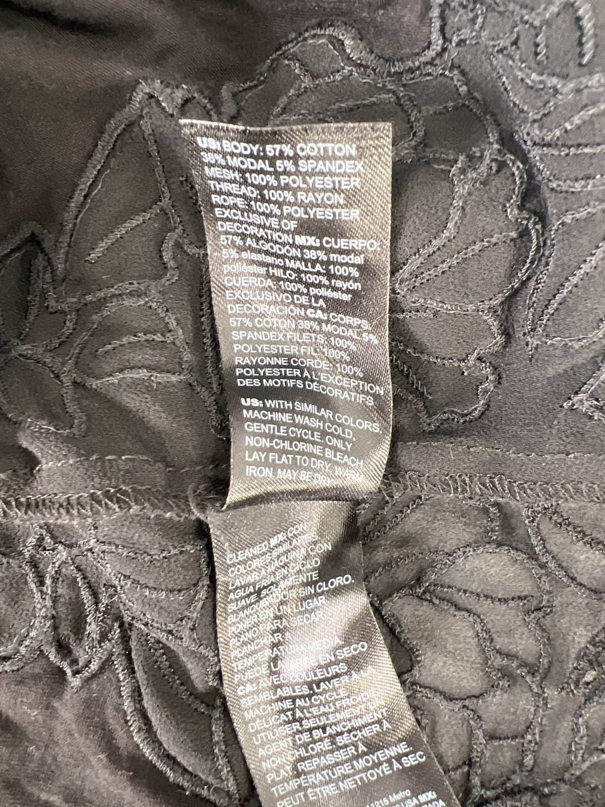 White House Black Market Women’s Black Short Embroidered Sleeve T-Shirt - L