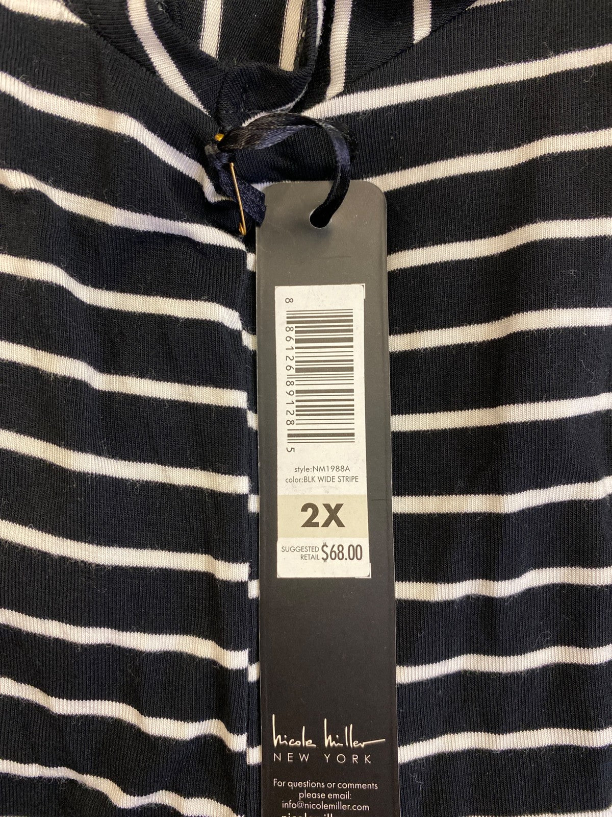 Nicole Miller Women’s Black Striped Short Sleeve T-Shirt - Plus 2X