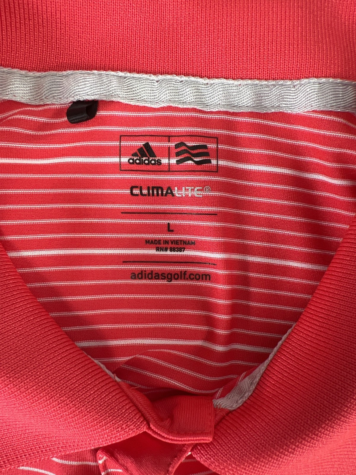 Adidas Men’s Red Striped Short Sleeve Athletic Climalite Golf Polo - L