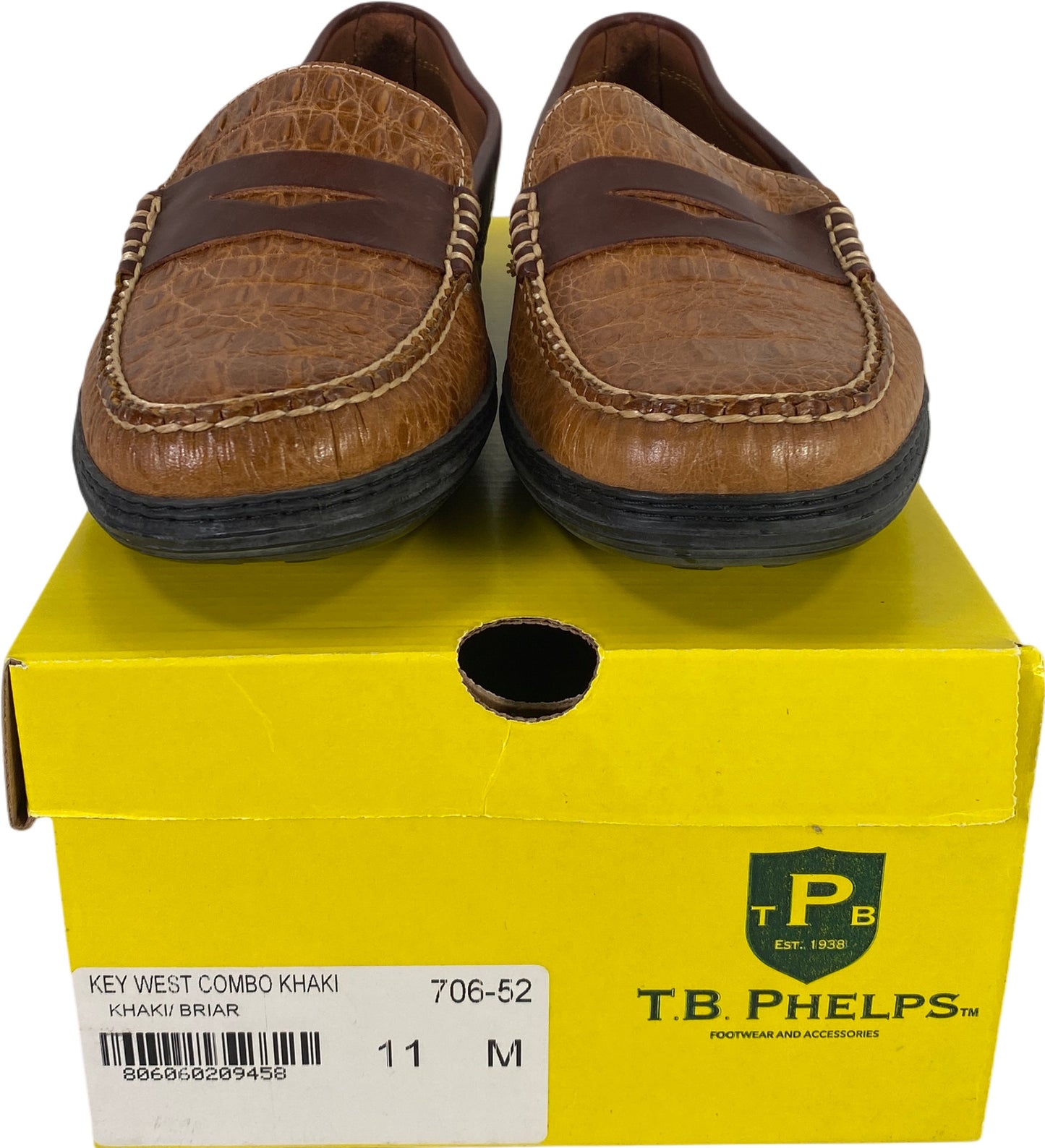 T.B Phelps Men’s Tan Brown Leather Key West Combo Penny Loafers - 11