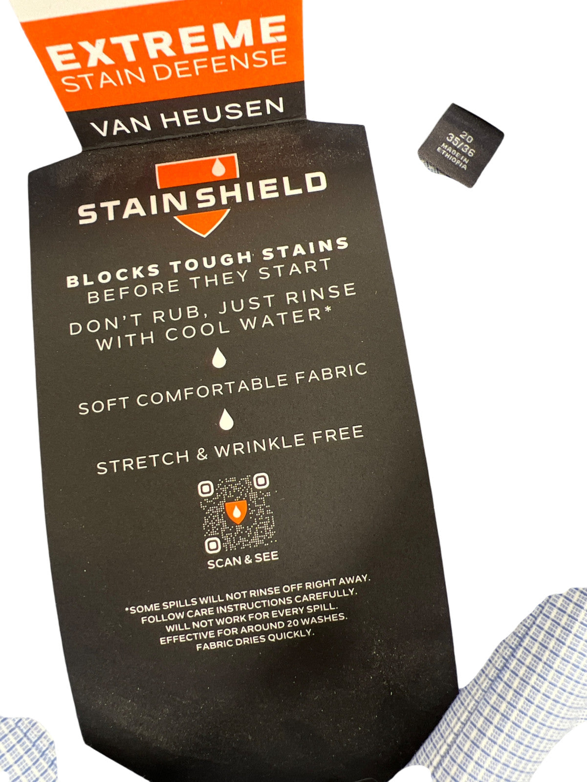 Van Heusen Men’s Blue Plaid Stain Shield Button Up Dress Shirt - 20/ 35-36