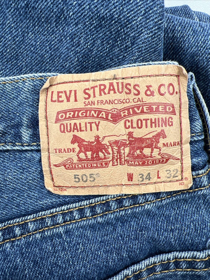 Levi's Men's Medium Wash 505 Straight Leg 100%  Cotton Jeans - 34x32