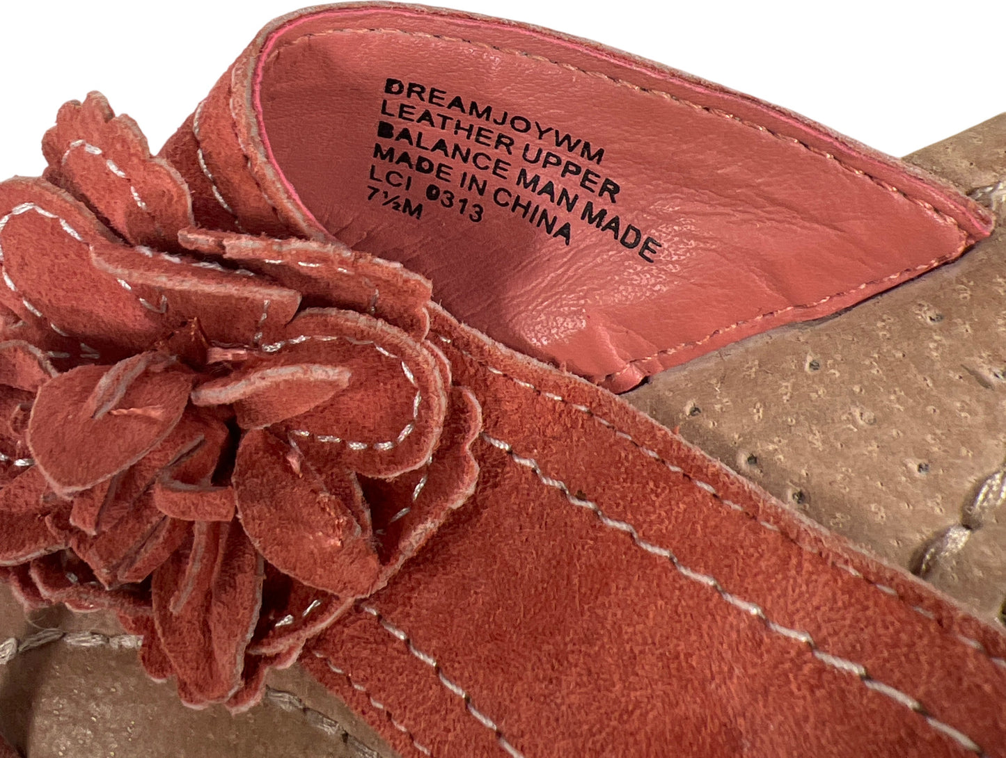 Easy Spirit Women’s Pink Leather Dream Joy Floral Flip Flops - 7.5