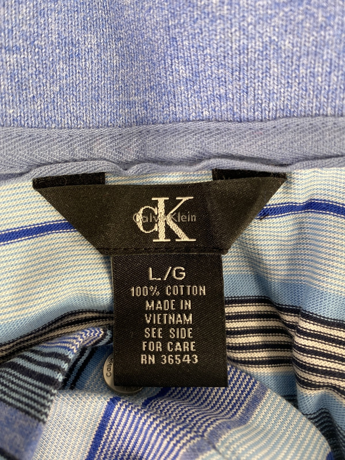 Calvin Klein Men’s Blue Striped Cotton Polo Shirt - L