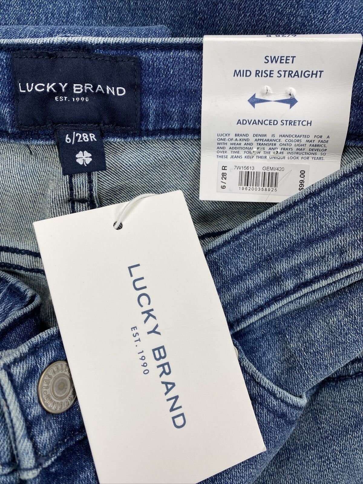 NEW Lucky Brand Women's Medium Wash Sweet Mid Rise Straight Jeans - 6/28R