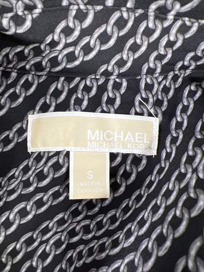 Michael Kors Women's Black Chain Print Full Zip Top - S