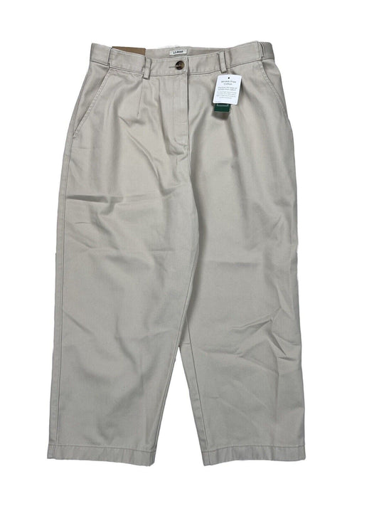 NEW LL Bean Women's Beige Original Fit Pleated Khaki Cropped Chinos - Petite 12