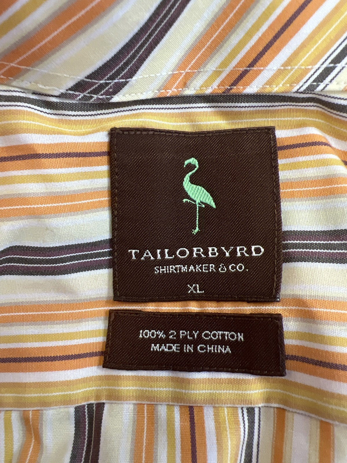 Tailorbyrd Men’s Orange/Yellow Striped Long Sleeve Button Up Shirt - XL