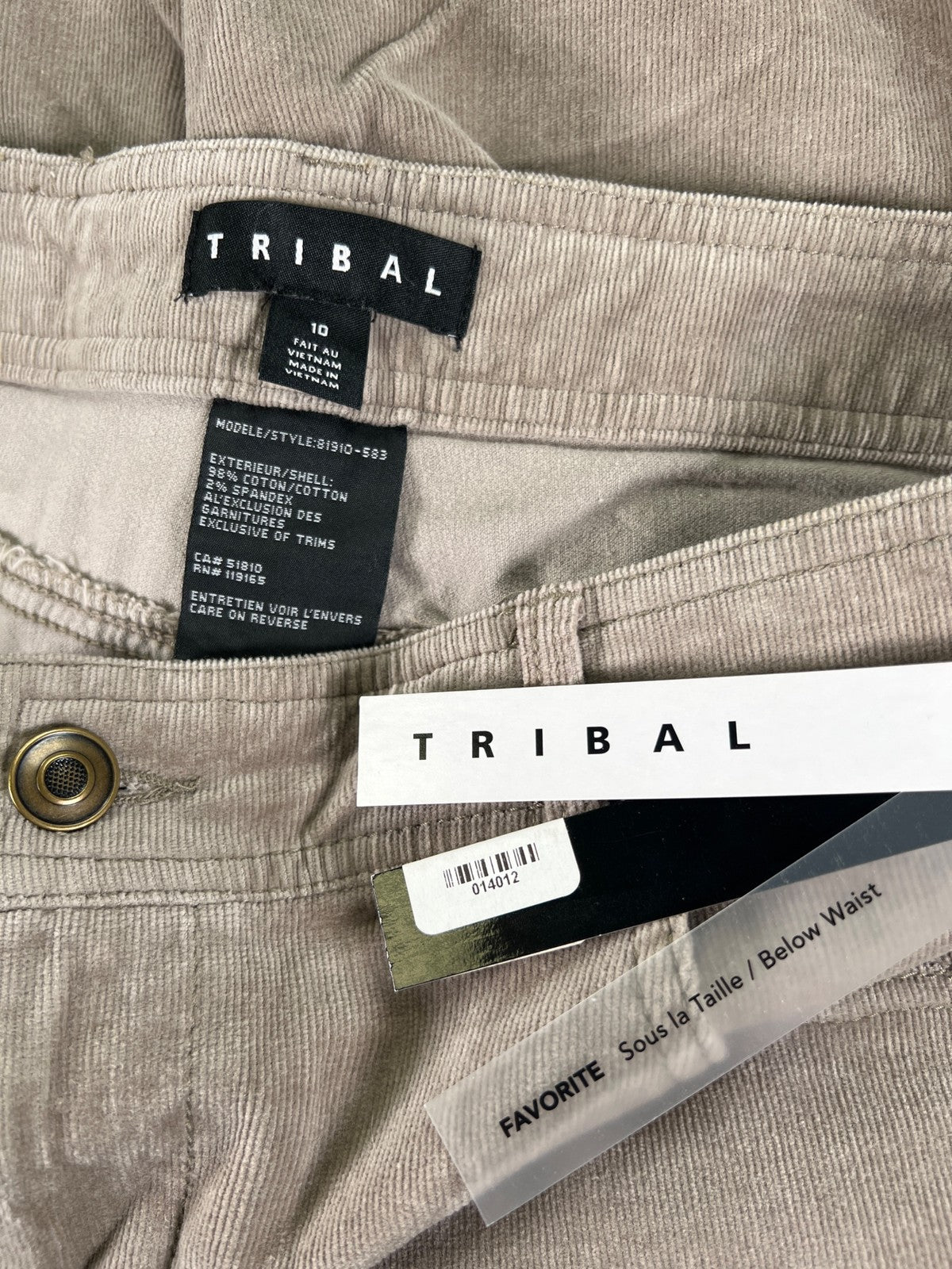 Tribal Women’s Gray Birchwood Corduroy Straight Leg Jeans - 10