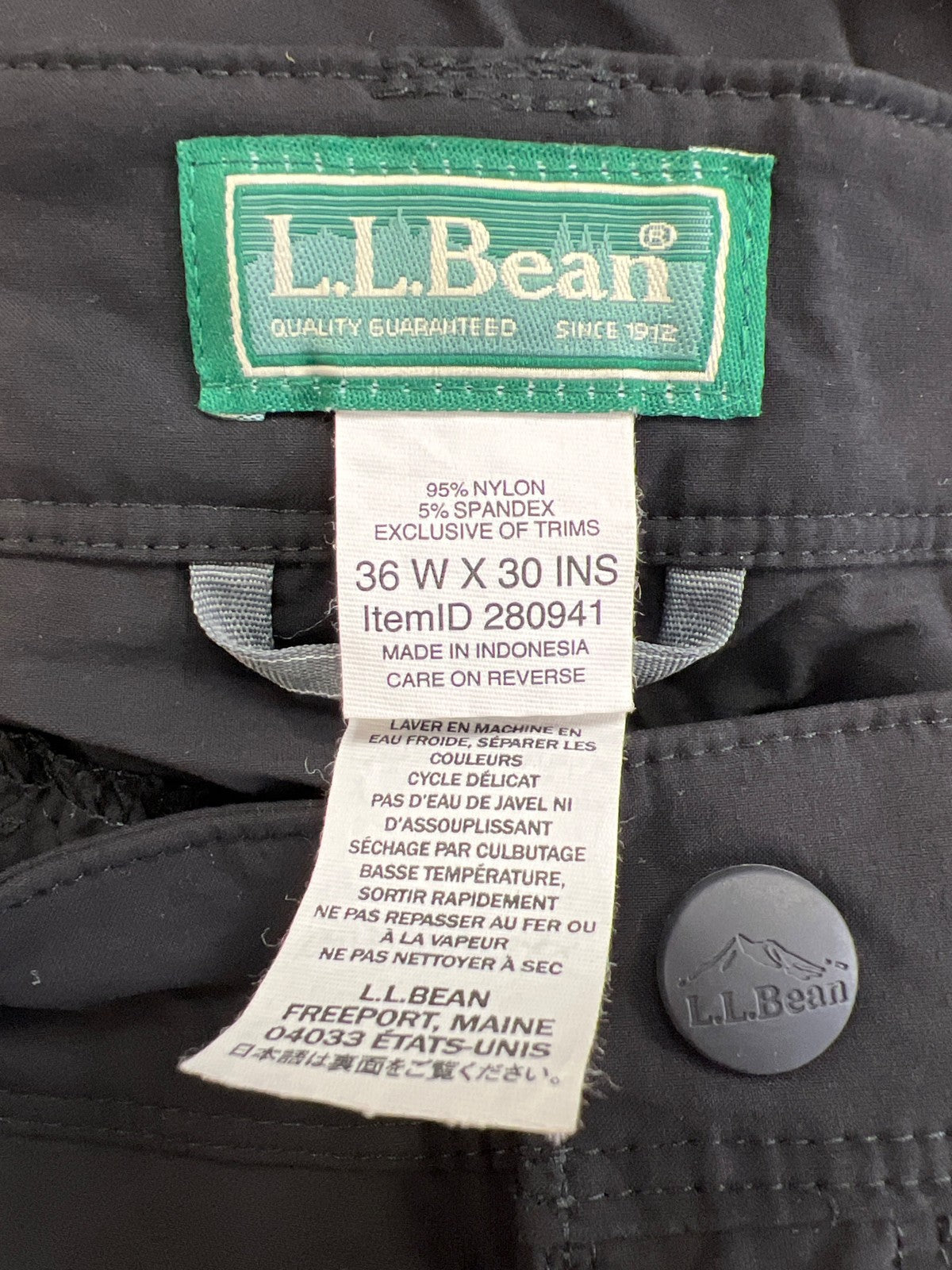 LL Bean Men’s Black Cresta Water Resistant Hiking Pants - 36x30